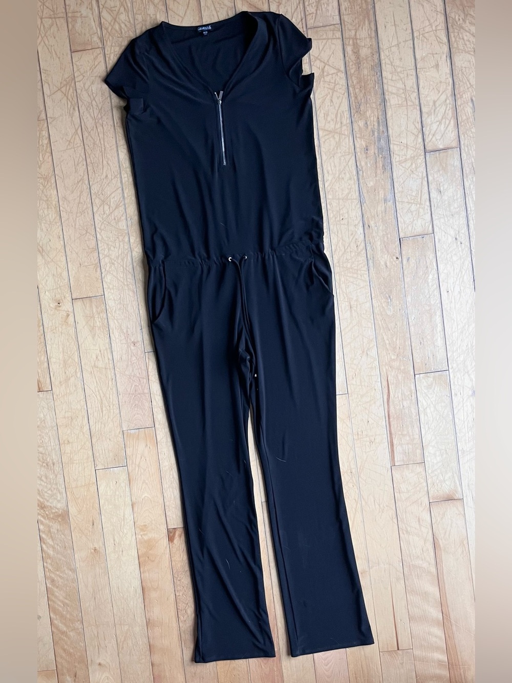 Conrad C Collection Black Zip Front Drawstring Minimalist Jumpsuit Size Medium